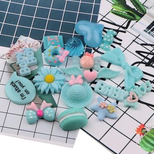 Mix 30PC Kawaii Flat Back DIY Miniature Artificial Blue StyleFake Food Cake ResinCabochon Decorative Craft Play DollHouse Toy