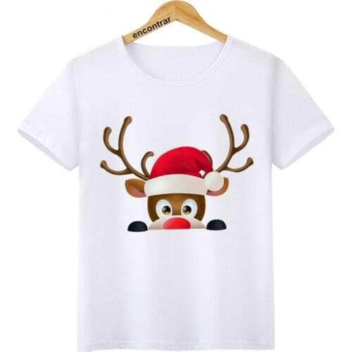 Girls Boys kawaii Christmas reindeer t shirt Kid fashion Short Sleeve t-shirt Children White Tshirt Tops clothes,BAL609