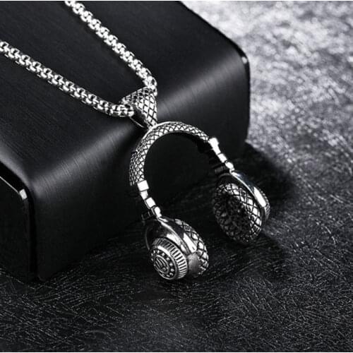 New Fashion Rock Hip Hop Jewelry Men Necklace Stainless Steel DJ Music Headphone Pendant Necklaces Cool Gifts Mens Jewellery