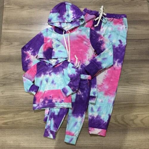 Girlymax Fall Winter Baby Girls Children Clothes Mommy & Kids Tie Dye Hoodie Boutique Loungewear Pants Sets Kids Clothing