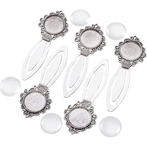 Pandahall 5set 20mm Clear Domed Glass Cabochon Cover for Silver Color DIY Alloy Portrait Bookmark Making 81x31mm; Tray: 20mm