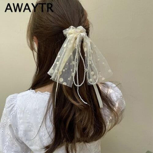 AWAYTR Lace Elastic Hair Bands for Women Girls Solid Color Pearl Scrunchies Headband Hair Ties Ponytail Holder Hair Accessories