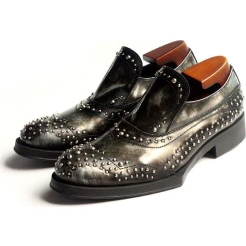 Luxury Dress Shoes Rivets Office Party Male Social Shoe Slip On Increase Men Formal Shoes Leather Male Footwear Sapato Masculino