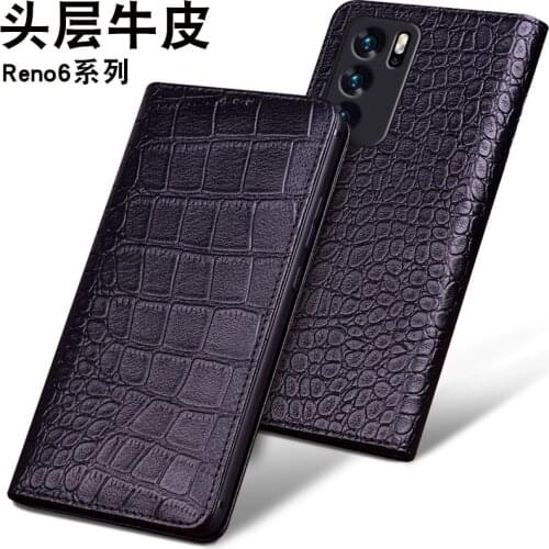 Luxury Genuine Leather Flip Phone Case For Oppo Reno Oppo Reno6 6 Pro Plus Leather Half Pack Phone Cover Cases Shockproof