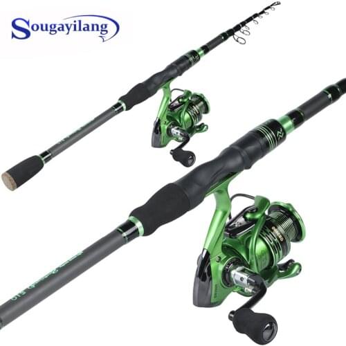Sougayilang Telescopic Fishing Rod with GB Spinning Fishing Reel Combo Carbon Fiber Portable Spinning Fishing Pole Reel Kit