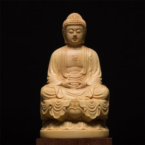 Shakyamuni Solid Wood Buddha Statue Chinese Boxwood Feng Shui Craft Bodhisattva Sculpture for Home Decor