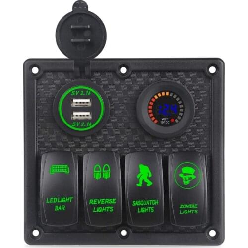 Marine Boat Car 4 Gang ON-Off Ignition 3 Pin Waterproof Toggle Rocker Switch Panel 12V/24V Circuit Breaker for RV Yacht ATV