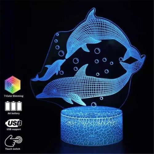 Remote Control 3D LED Night Light LED Table Desk Lamp Dolphin LED Night Light Color Change 3D LED Light For Kids Christmas Gift
