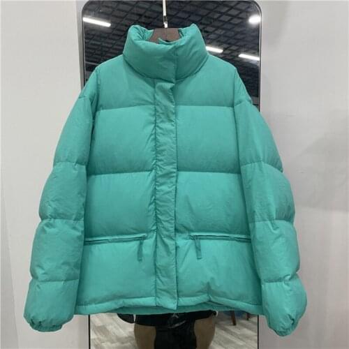 Loose Thick Warm Down Jackets Women Winter Coat Stand Collar Zipper Bubble Coat 90% Duck Down Filling Solid Parkas Outerwear