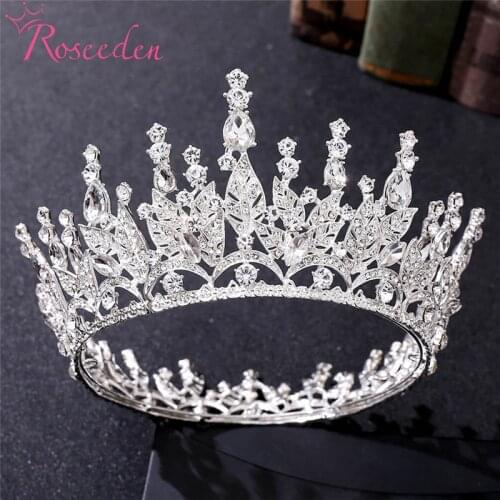 Baroque Gold Silver Color Crystal Tiaras Rhinestone Queen Round Crowns Wedding Hair Accessories Luxury Diadem RE4216