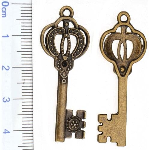 Vintage Charms DIY Jewlery Parts Bronze Plated Keys Design Metal 44*6mm Crafts Decoration Accessory Berloques Fashion 20pcs/bag