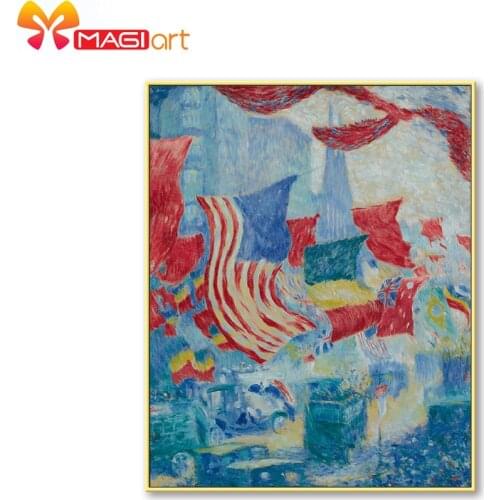 Cross stitch kits Embroidery needlework sets 11CT water soluble canvas patterns 14CT Ink painting flag -NCMC055