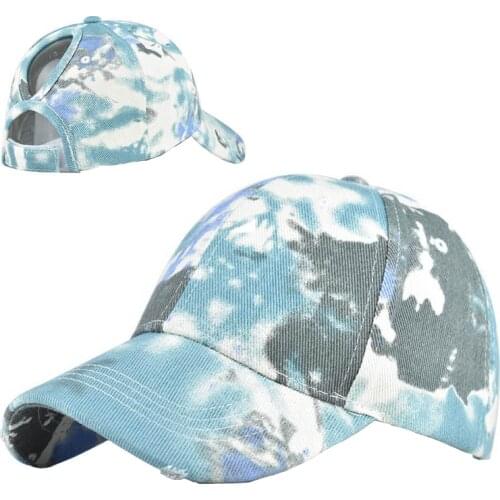 Womens Cotton Chinoiserie Ponytail Baseball Cap Female Casual Outdoor Tie Dye Sun Hat Adjust with Velcro Girl Sports Gorras