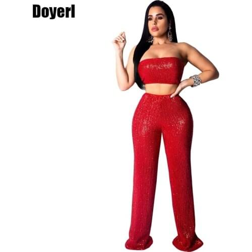 Women Summer Sexy Sequin Two Piece Set Top and Pants Suit Wide Leg 2 Piece Pants Set Club Party Festival Matching Women Sets