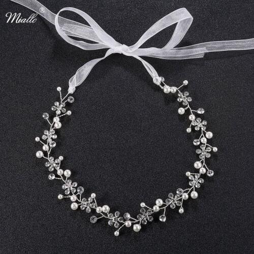 Miallo Romantic Bridal Wedding Headband Imitation Pearl Flower Bridal Hairband Handmade Hair Jewelry Accessories for Women