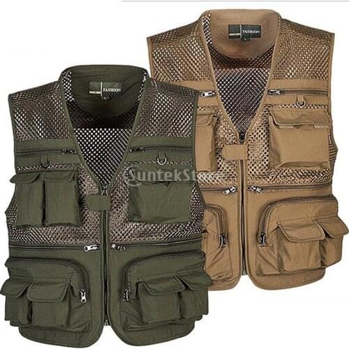 Summer Autumn Men Multi Pocket Photography Fly Fishing Mesh Vest Outdoor Hunting Travel Quick-Drying Angler Jacket Waistcoat