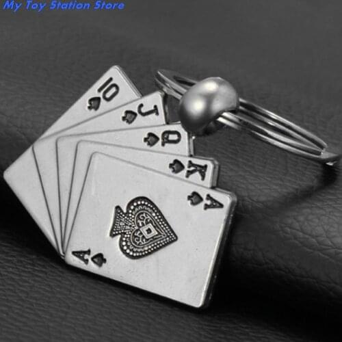 1 PC Toy Keychain Fashion Poker Toy Keychain for men Male Personality Metal Key Chain Key Ring Funny Gift Car Toy Keychain