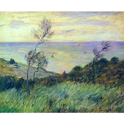 100% handmade landscape oil painting reproduction on linen canvas,cliffs-of-varengeville-gust-of-wind-1 by claude monet