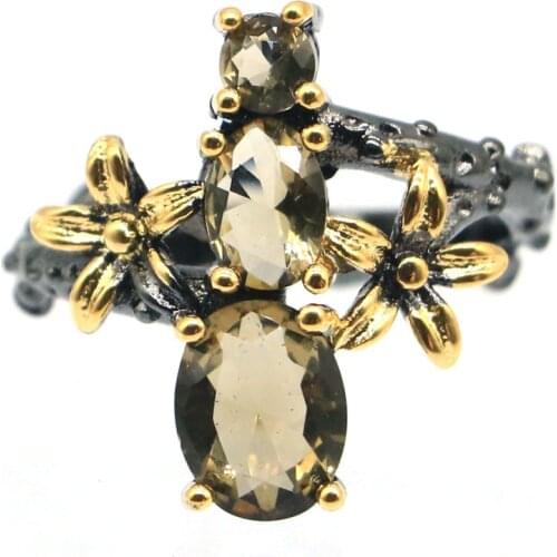 21x19mm Sublime Antique Vintage Style Pink Kunzite Gift For Girls Black Gold Silver Rings