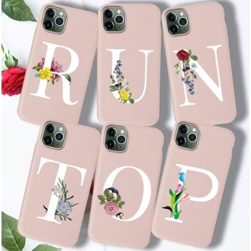 Alphabe Letter Case For iPhone 7 8 Plus 6 6S SE 2020 7plus X XR XS Max 11 Pro Max Case Cover Silicone TPU Soft Pink Bumper