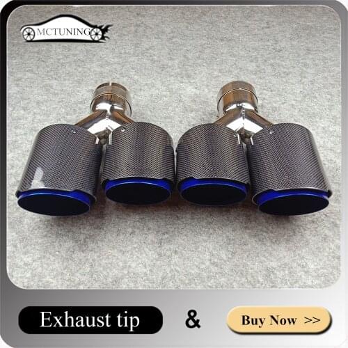 1 Pair Car Glossy Carbon Exhausts Dual Tips For Akrapovic Universal Coated Blue Stainless steel Dual End Muffler Pipes