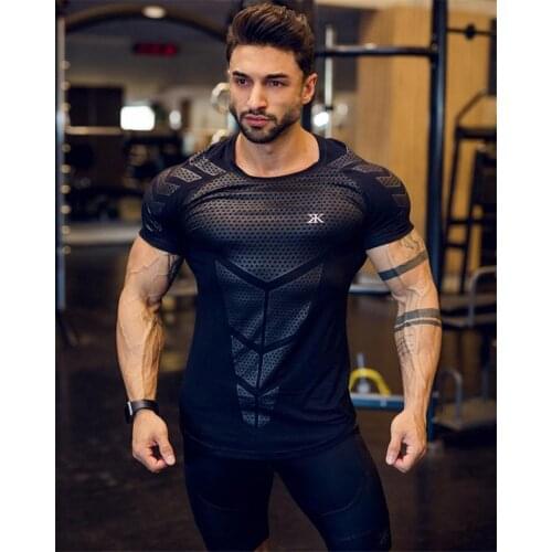 Quick Dry Fitness Sportswear T shirt Men Skinny Short Sleeve Training Gym Clothing Running Tee Shirt Homme 2020 Men Clothing