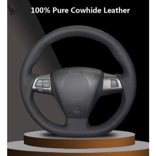 Black Genuine Leather Car Steering Wheel Cover for Toyota Corolla 2011 2012 2013 RAV4 2011 2012