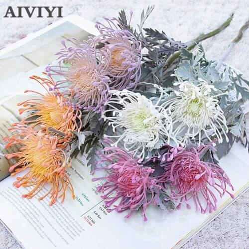 Pincushion Flower with 2 Short Branches Wedding Party Home Decor Christmas Artificial Flowers Fake Plants for Desktop Decoration