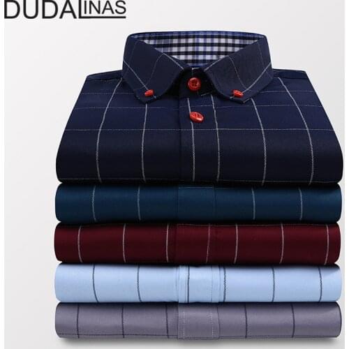 Dudalinas 2020 brand men casual shirts short sleeve plaid cotton slim fit dress shirt plus size clothing for business clothes