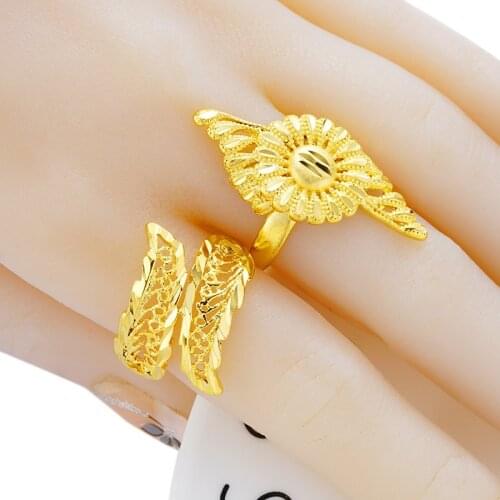 Hyperbole Flower Cuff Rings Yellow Gold Filled Creative Finger Ring Engagement Promise Wedding Jewelry