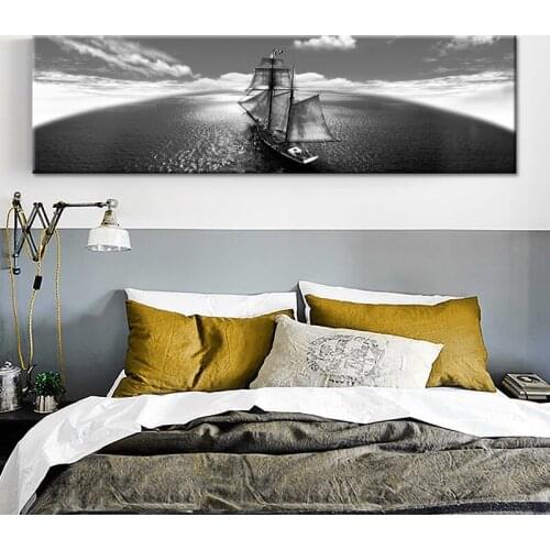 Canvas Paintings Living Room Wall Art Frame Black White Ship Boat Ashore Landscape Poster HD Prints Pictures Home Decor