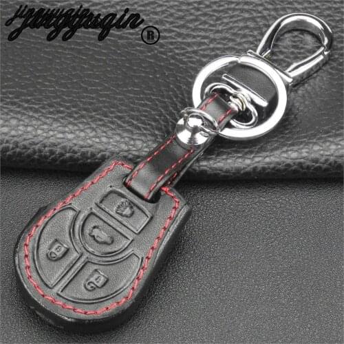 Jingyuqin 4 Butttons Leather Car Styling Remote Fob Key Case Cover For Nissan Cube Rogue Juke Versa Protective Shell keychain