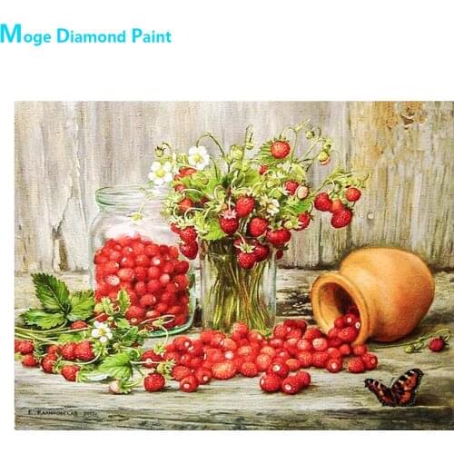 Strawberries in a Glass Bottle Diamond Painting Round Full Drill Floral Fruit Nouveaute DIY Mosaic Embroidery 5D Cross Stitch