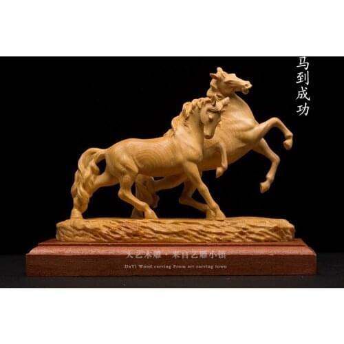 Boxwood horse wood carving solid wood home office exquisite decorative sculpture handicrafts ornaments horse win success