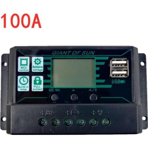 100A Solar Power Solar Charge Controller Dual USB 12V/24V Auto Solar Panel Battery Charge Controllers Voltage Regulator MPPT/PWM