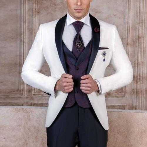 Handsome Groomsmen Wool blend Groom Tuxedos Mens Wedding Dress Man Jacket Blazer Prom Dinner (Jacket+Pants+Tie+Vest) A111