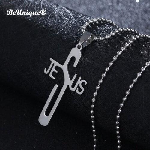 Creative Cross Shape JESUS letter Stainless Steel beads Necklace pendant Exquisite ornaments religious gifts Fashion Jewelry