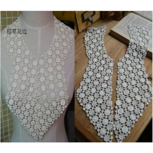 1 Pair/2 Pieces 39*10cm Beige Large Neckline Cotton Lace Applique Patch High Quality