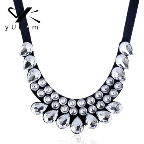 YUKAM Waterdrop Choker Lace Necklaces Pendants Adjustable Black Ribbon Big Gem Rhinestone Crystal Chunky Choker Necklace Jewelry