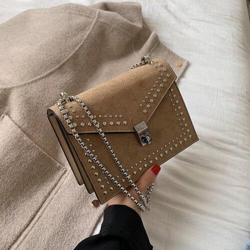 Scrub Leather Brand Designer Shoulder Simple Bags For Women 2020 Chain Rivet Luxury Crossbody Bag Female Fashion Small Handbags