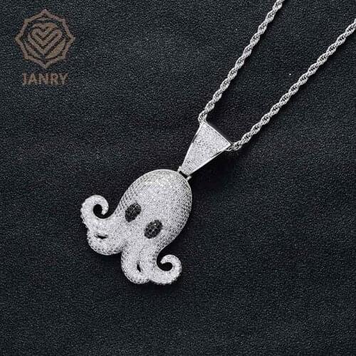JANRY Cute Zircon Octopus Pendant Necklace Micro-inlaid Zircon Men Women Hip Hop Necklace With 60cm Chain