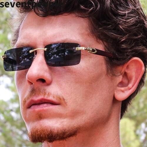 Fashion Natural Wooden Sunglasses Men Rimless Smalls Rectangle Sun Glasses Boys 2020 Luxury Brand Designer Vintage Eyeglasses