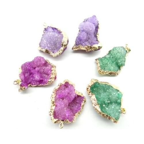 Natural stone Titanium Kristal Druzy Quartz Quartz Geode stone Onregelmatige vorm hanger crystal diy sieraden maken ketting 6pc