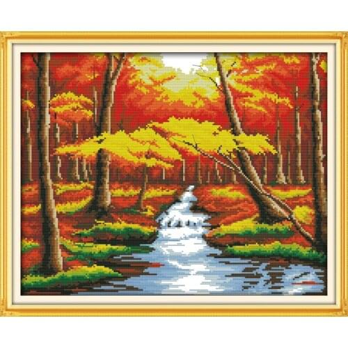 Autumn scenery(2) cross stitch kit 14ct 11ct count printed canvas stitching embroidery DIY handmade needlework