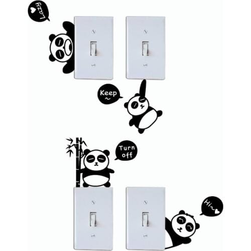 Panda-3 4Pcs Cute Panda Switch Sticker Funny Cartoon Animal Vinyl Wall Sticker for Kids Room Home Wallpaper