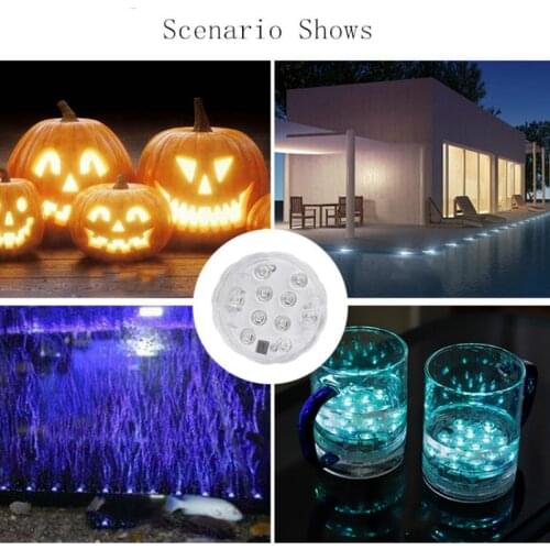Submersible Light Remote Controlled Battery Operated RGB 10 Led Waterproof Underwater Vase Garden Outdoor Party Wedding Lamp