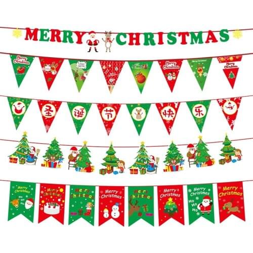 Christmas Banners Paper Hanging Flags Santa Claus Snowman Deer Xmas Garland Merry Christmas Decors for Home happy new year2021