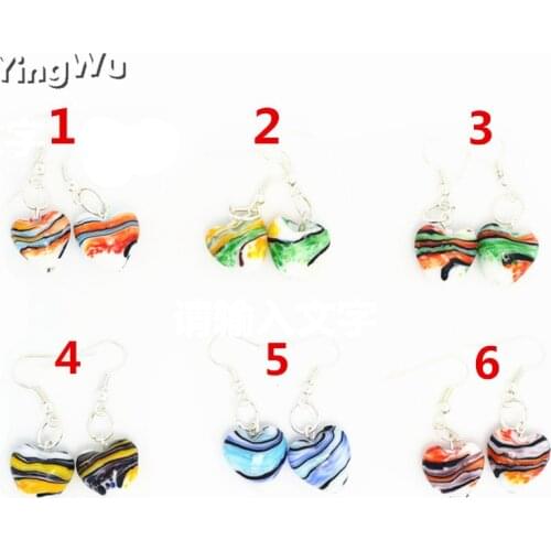 Yingwu Hot Women handmade Murano Lampwork Glass Earring Mixed Color White Snacks Charms Beauty Heart Earring