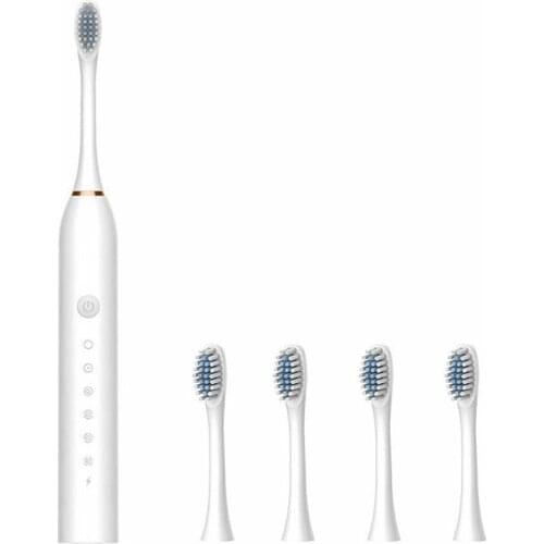 USB Electric Toothbrush Sonic 6 Modes Teeth Brush Dental Plaque Reminder Cleaning Rechargeable Timer W 4 Brushheads 3Colors