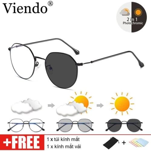 Photochromic Anti Blue Ray Light Blocking Glasses Women Men 2 in 1 Metal Auto Color Changing UV400 Protection Sunglasses